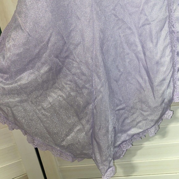 Vintage 80s Nan Flower Nylon Purple Hi Cut Teddy Lingerie Lace Ribbon Trim Med - Picture 5 of 8